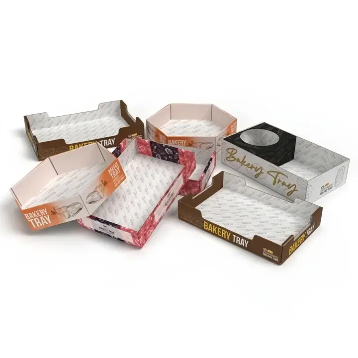 Bakery trays for displaying and serving baked goods