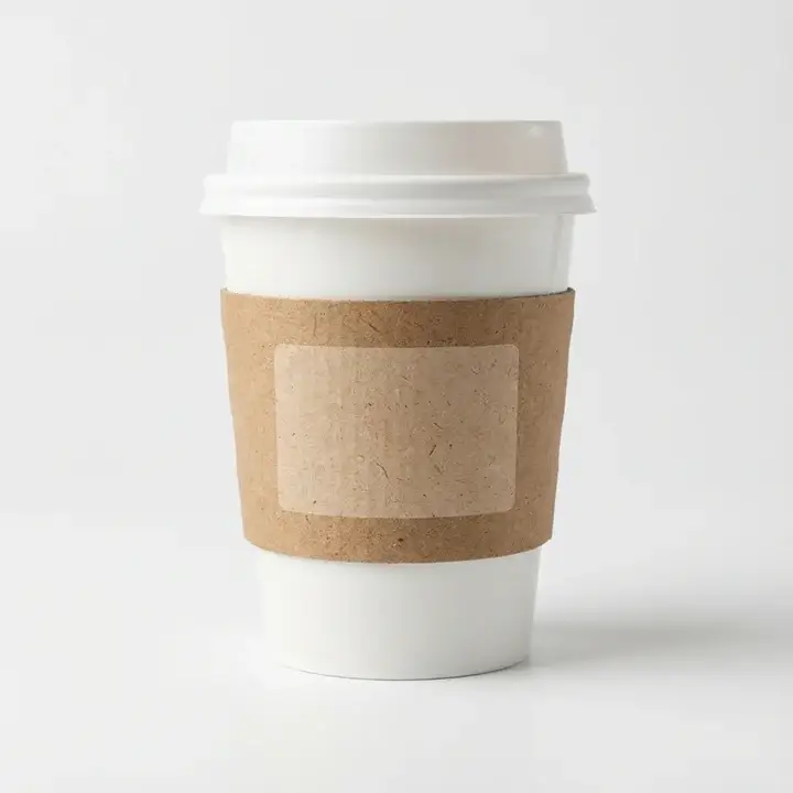 Recycled paper coffee cup sleeves around a takeaway cup