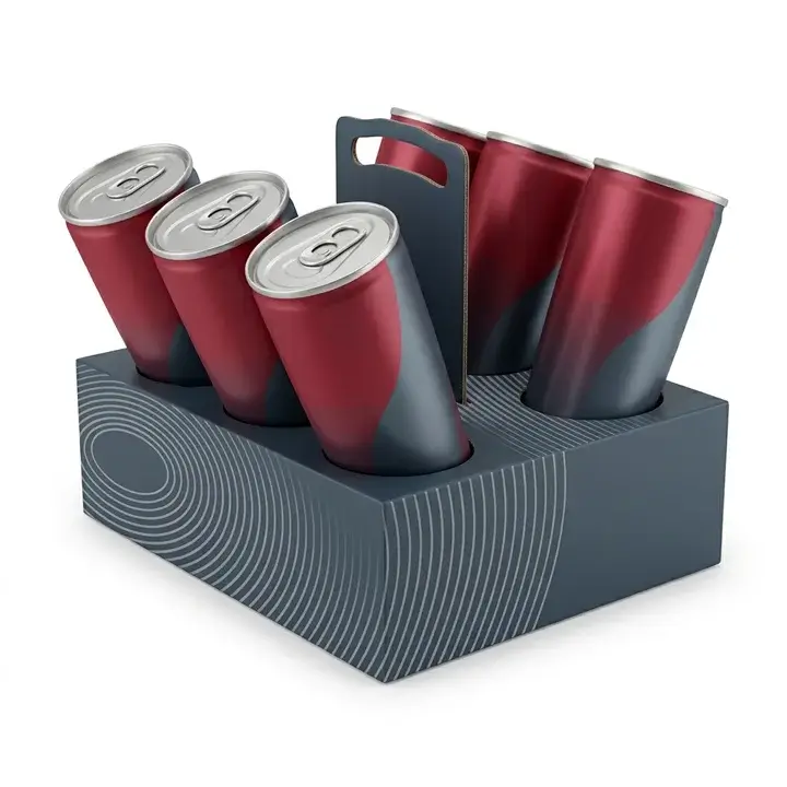 Custom-printed energy drink multi-pack carrier with reinforced handle