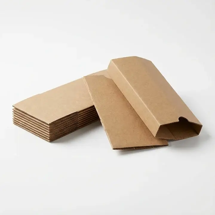 Glued paper sleeves for packaging shown folded and flat