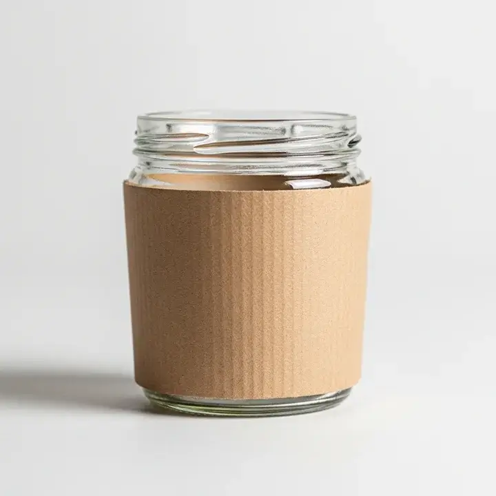 Kraft jar sleeves wrapped around glass jars