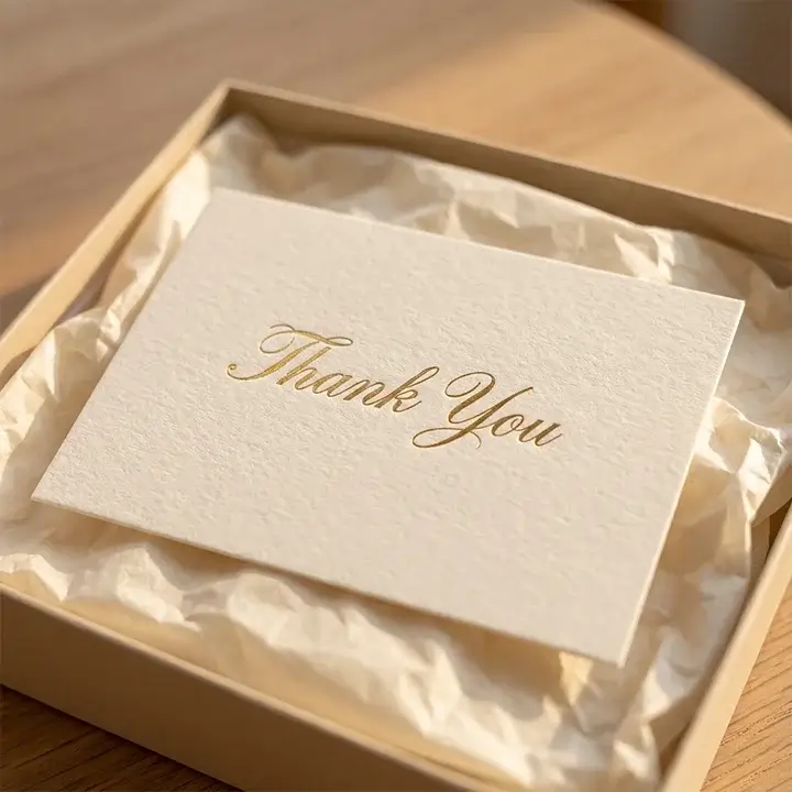 Gold foil embossed thank you notes for e-commerce customer appreciation