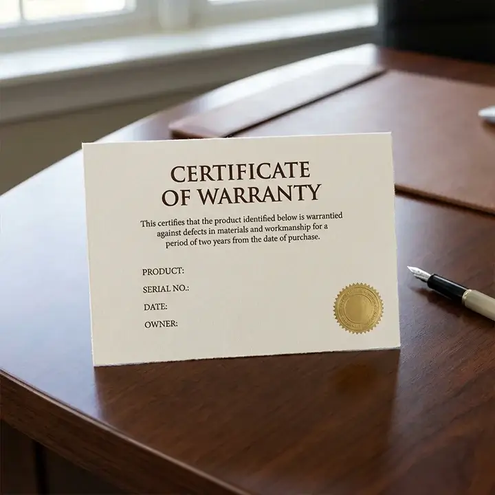 Official product warranty cards for consumer trust and protection