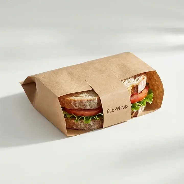 Paper sandwich sleeves partially wrapping a sandwich