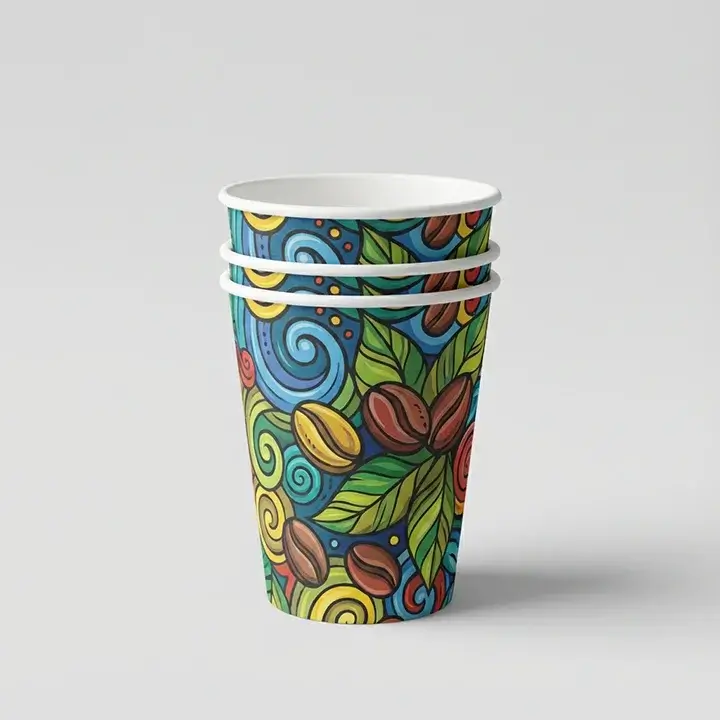 Single wall paper cups displayed upright