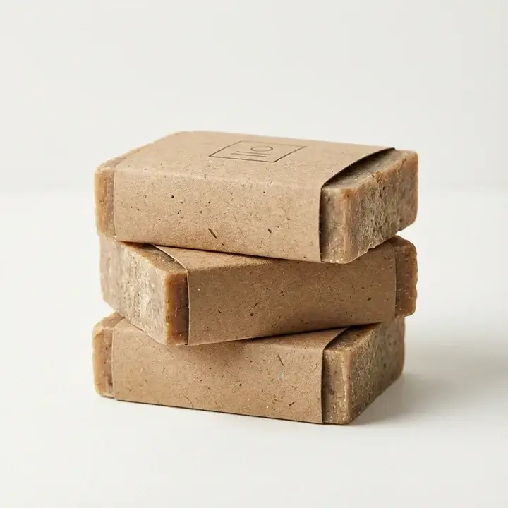 Kraft soap sleeves wrapped around soap bars